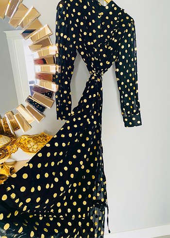 Altın Puantiyeli Uzun Kollu Kadın Elbise - Görsel 4