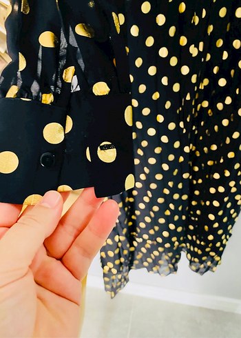 Altın Puantiyeli Uzun Kollu Kadın Elbise - Görsel 6