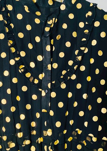 Altın Puantiyeli Uzun Kollu Kadın Elbise - Görsel 5