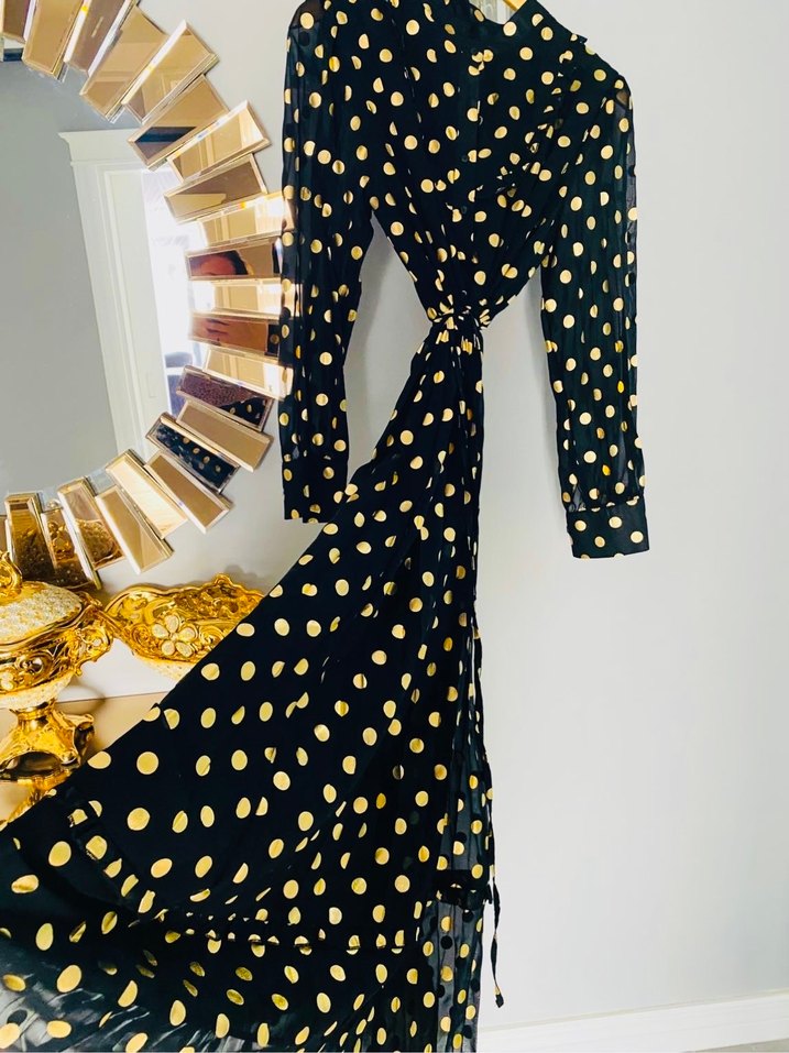 Altın Puantiyeli Uzun Kollu Kadın Elbise - Görsel 3