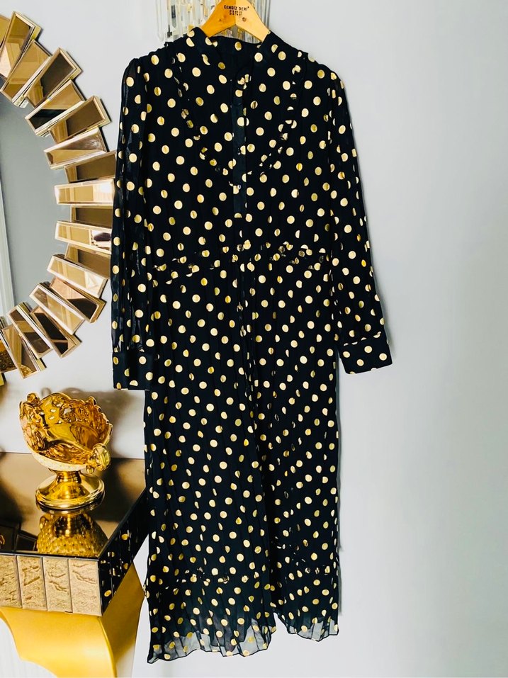 Altın Puantiyeli Uzun Kollu Kadın Elbise - Görsel 2