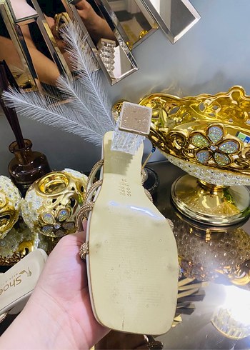 Beyaz Payetli Blok Topuklu Kadın Abiye Ayakkabı - Görsel 4