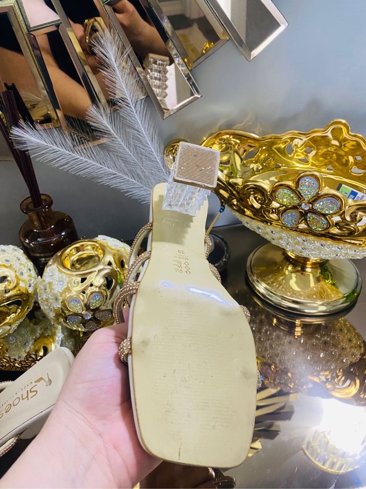 Beyaz Payetli Blok Topuklu Kadın Abiye Ayakkabı - Görsel 4