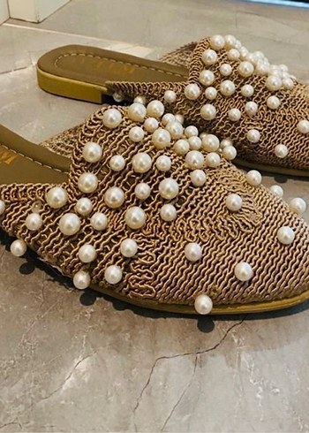 İnci Detaylı Bej Kadın Terlik - Görsel 2