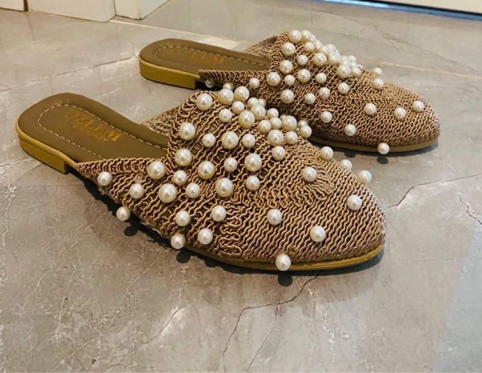 İnci Detaylı Bej Kadın Terlik - Görsel 2