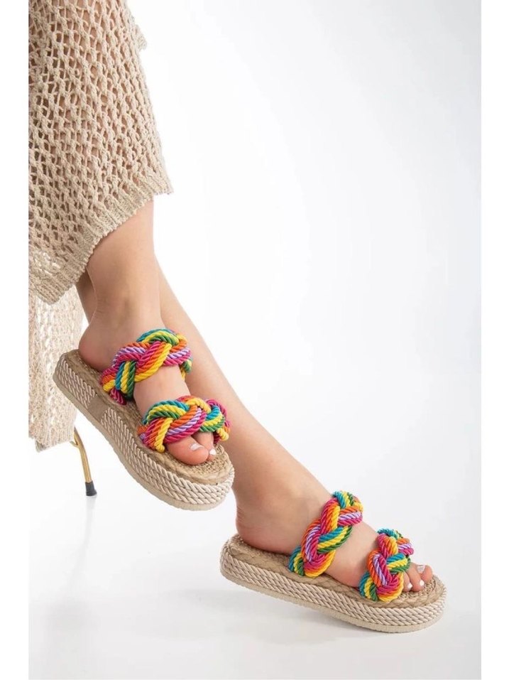 Renkli Bohem Kadın Platform Sandalet - Görsel 4