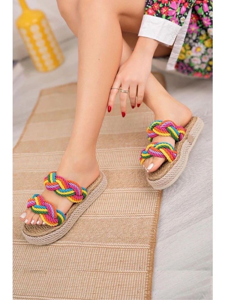 Renkli Bohem Kadın Platform Sandalet - Görsel 2