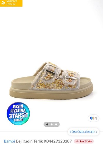 Altın Renk Nakışlı Kadın Kot Terlik - Görsel 4