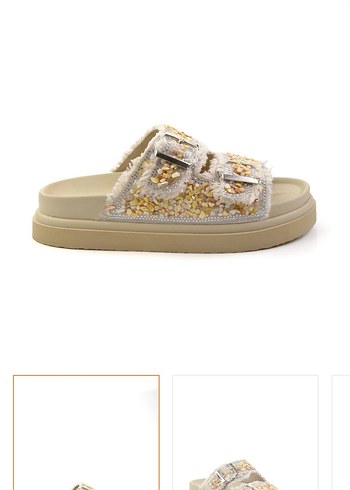 Altın Renk Nakışlı Kadın Kot Terlik - Görsel 2