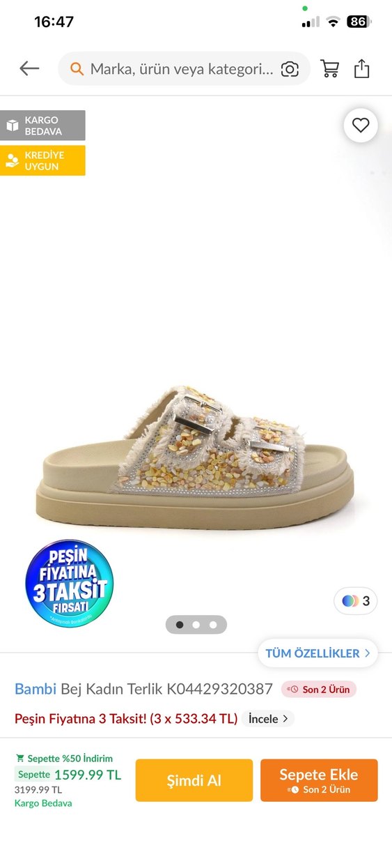 Altın Renk Nakışlı Kadın Kot Terlik - Görsel 4