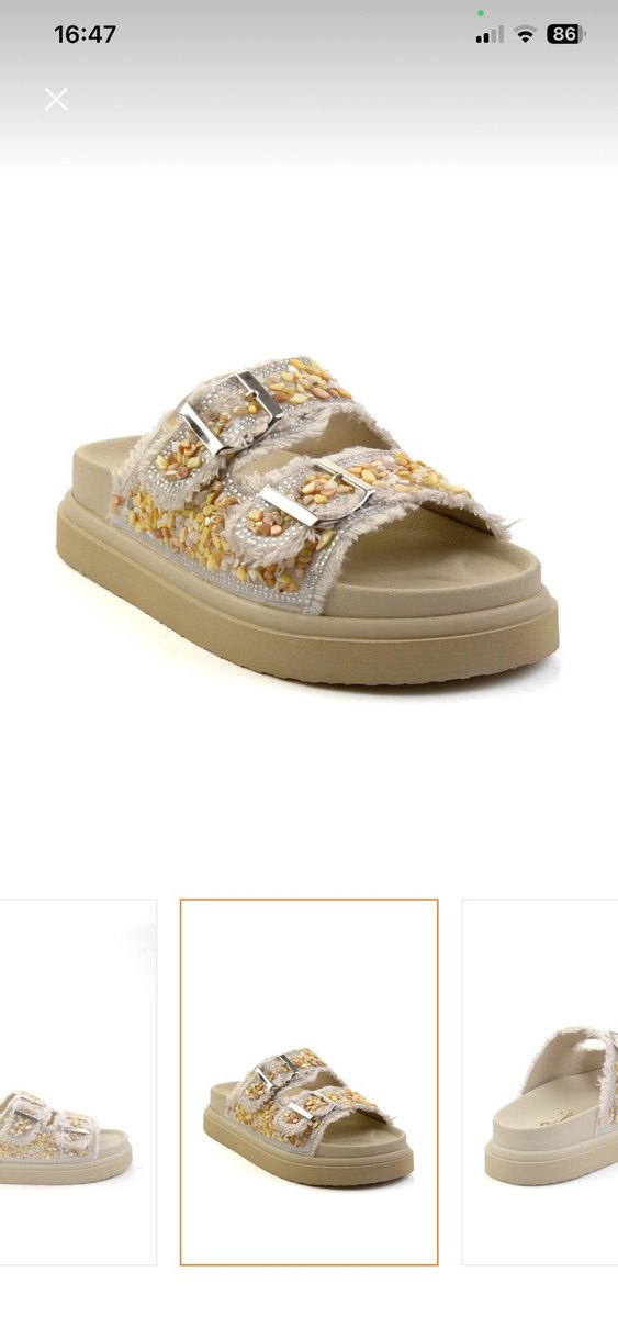 Altın Renk Nakışlı Kadın Kot Terlik - Görsel 3