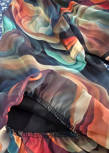 Kadın Çok Renkli Bağlama Desenli Elbise - Görsel 3