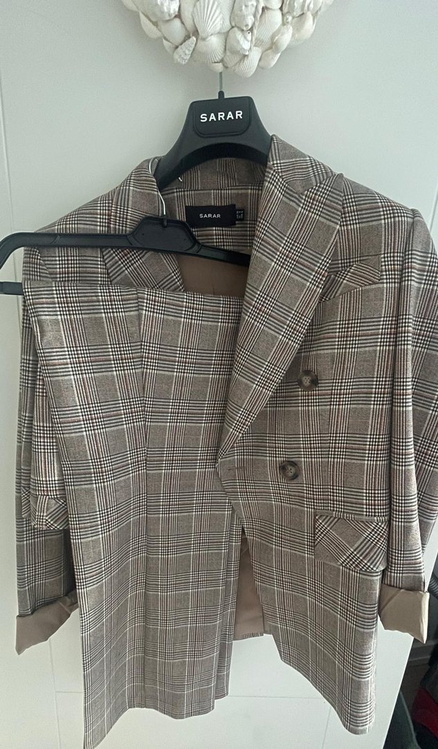 Kadın Kahverengi Düğmeli Blazer Ceket ve pantolon - Görsel 2