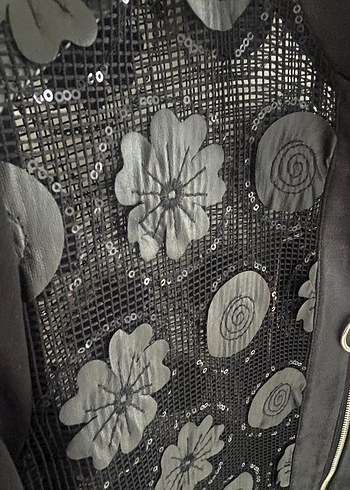 Nakışlı Siyah Midi Kadın Ceket - Görsel 2