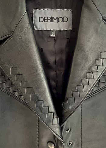 Kadın Siyah Deri Ceket, Düğmeli, Klasik - Görsel 5