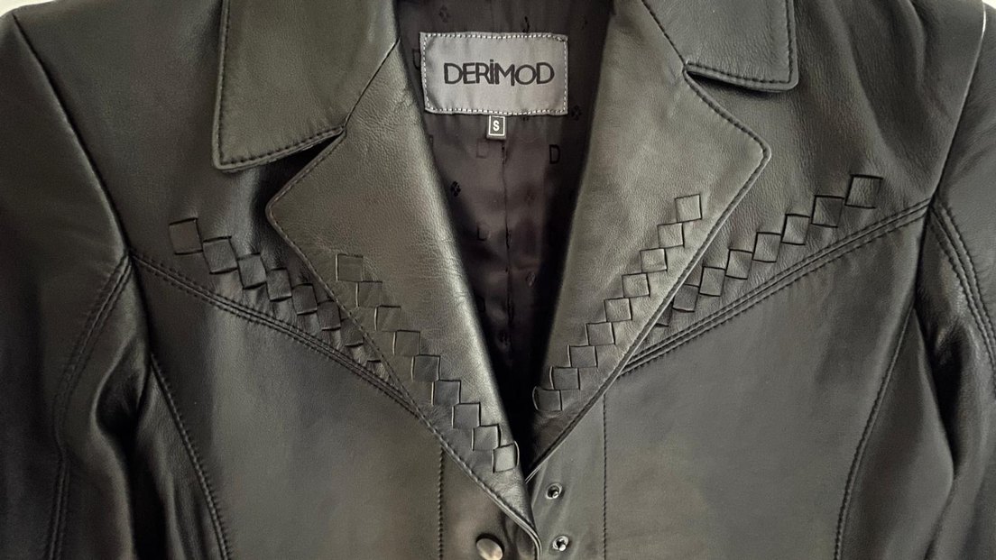 Kadın Siyah Deri Ceket, Düğmeli, Klasik - Görsel 5