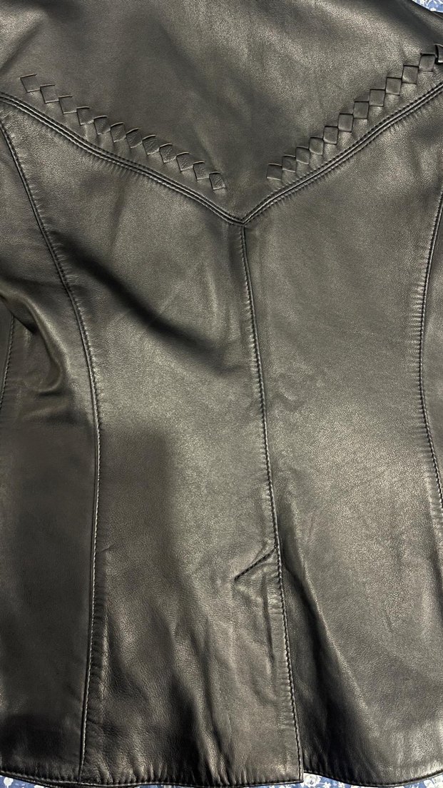 Kadın Siyah Deri Ceket, Düğmeli, Klasik - Görsel 3