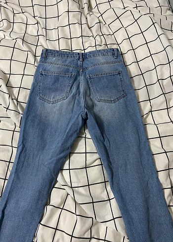 Gri Mavi Bağlama Desenli Rahat Kesim Kadın Jean - Görsel 2