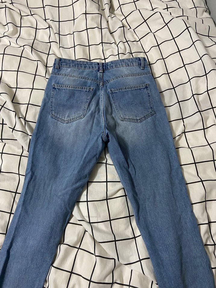 Gri Mavi Bağlama Desenli Rahat Kesim Kadın Jean - Görsel 2