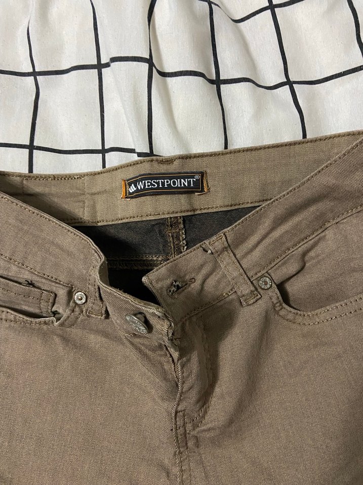 Kahverengi Keten Rahat Kesim Kadın Pantolon - Görsel 3