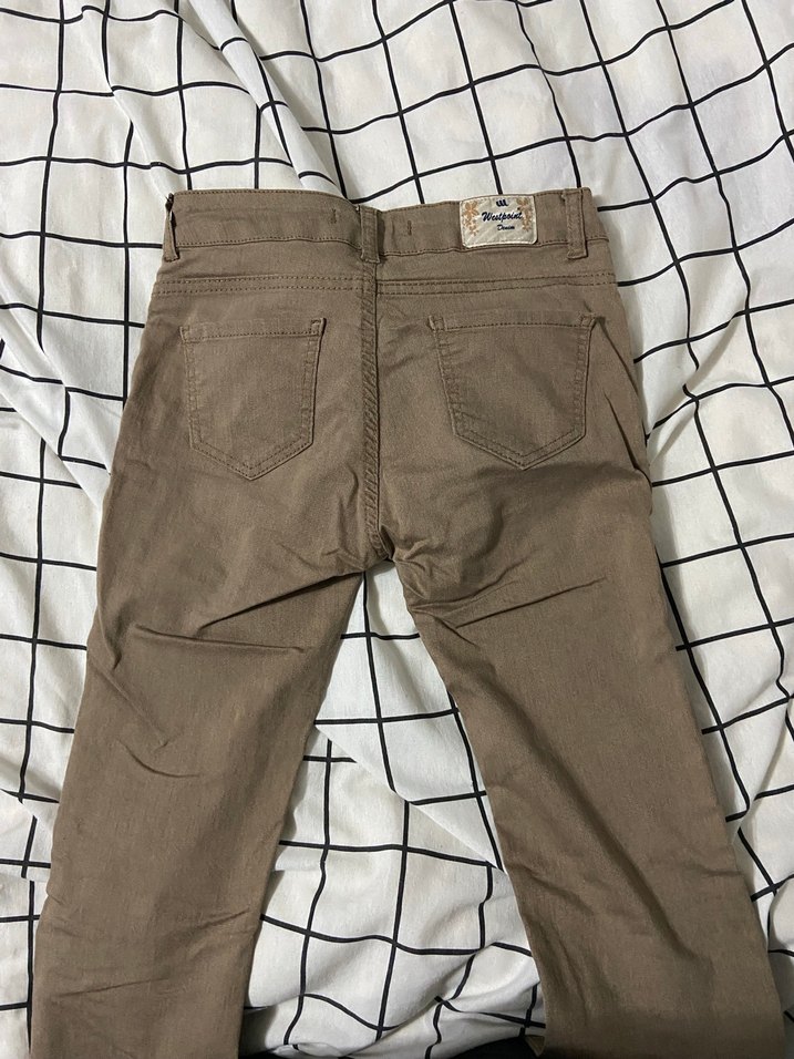 Kahverengi Keten Rahat Kesim Kadın Pantolon - Görsel 2