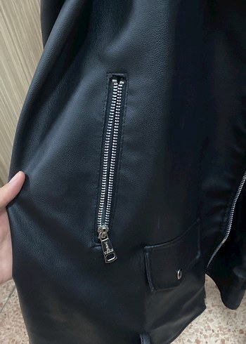 Siyah Deri Biker Ceket - Görsel 3