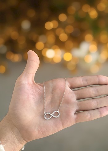 925 Ayar Gümüş Işıltılı Sonsuzluk Kolye - Görsel 2