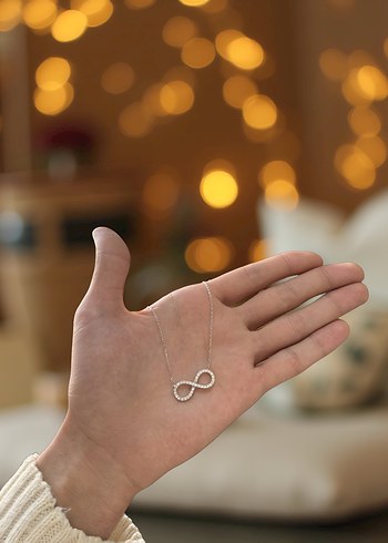 925 Ayar Gümüş Işıltılı Sonsuzluk Kolye - Görsel 3