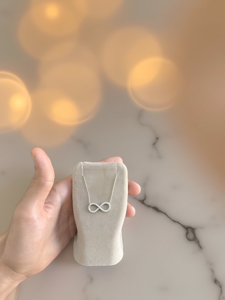 925 Ayar Gümüş Işıltılı Sonsuzluk Kolye - Görsel 4