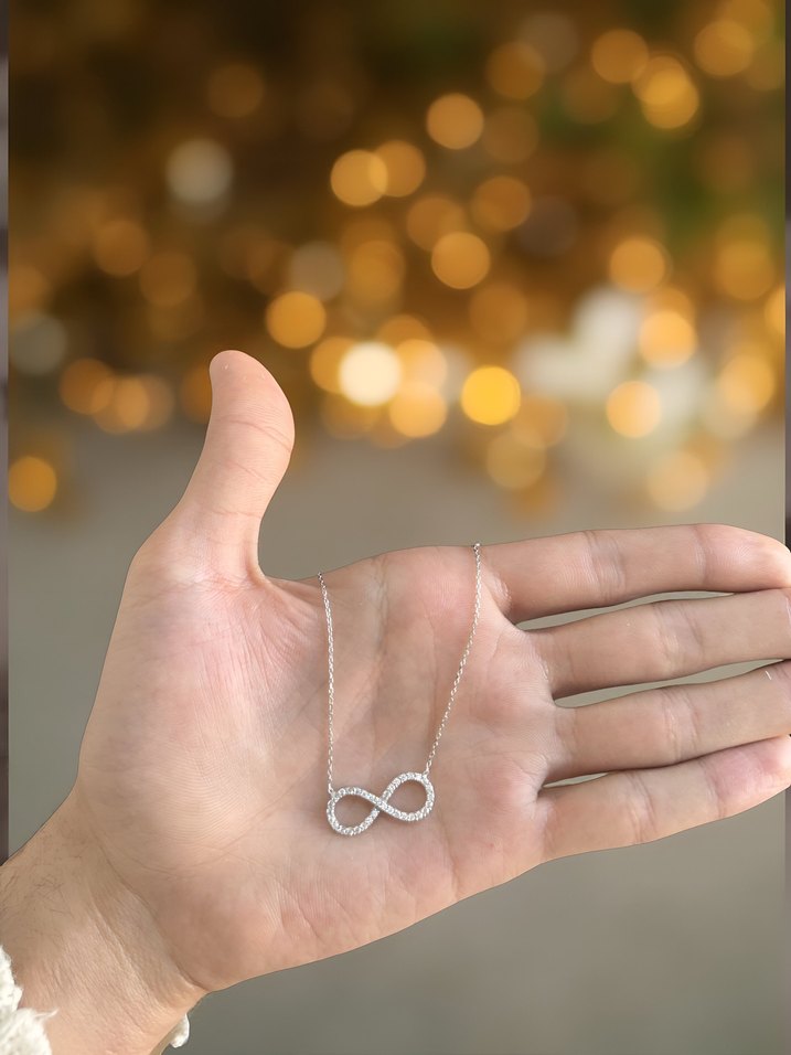925 Ayar Gümüş Işıltılı Sonsuzluk Kolye - Görsel 2
