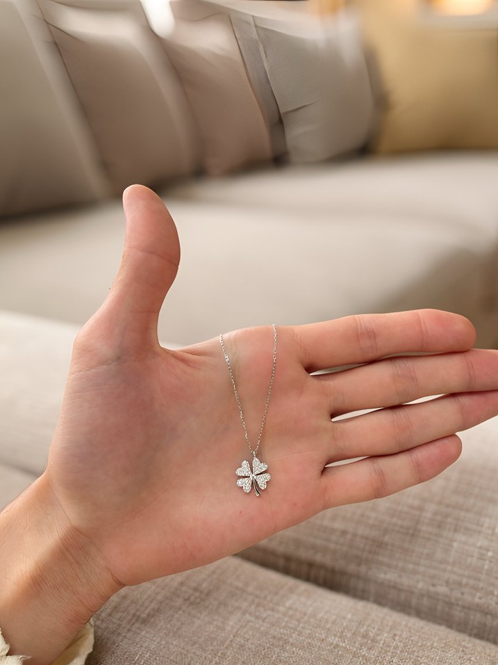 925 Ayar Gümüş Şans Yonca Kolye - Görsel 4