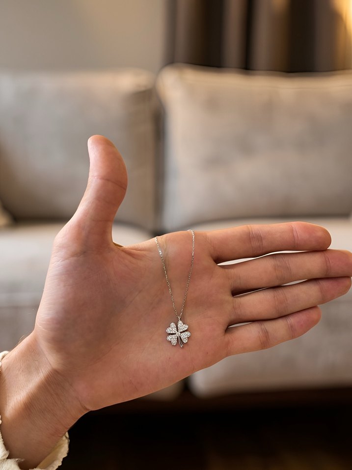 925 Ayar Gümüş Şans Yonca Kolye - Görsel 3