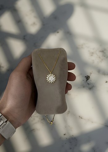 Gerçek Gümüş Gold Çiçek Kolye (925 Ayar) - Görsel 2