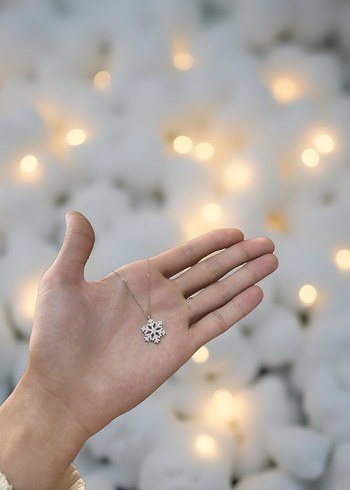 925 Ayar Gümüş Işıltılı Kar Tanesi Kolye - Görsel 4