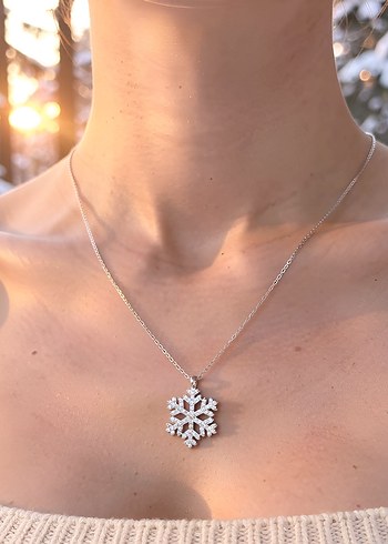 925 Ayar Gümüş Işıltılı Kar Tanesi Kolye - Görsel 2