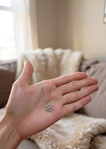 925 Ayar Gümüş Işıltılı Kar Tanesi Kolye - Görsel 3