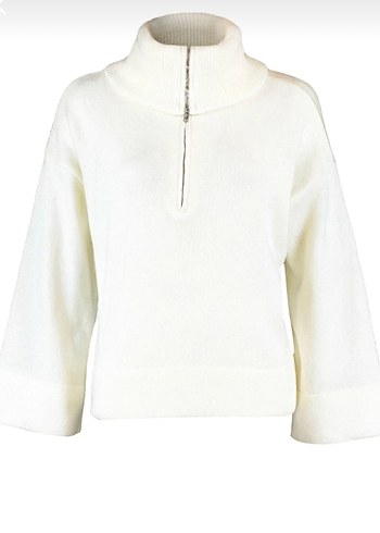 Beyaz Fermuarlı Yarım Balıkçı Yaka Kadın Kazak - Görsel 5