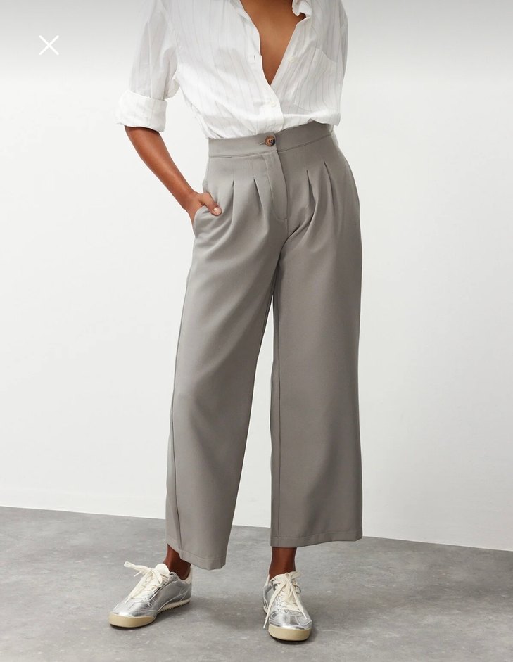 Bej Düğmeli Keten Kadın Kısa Kumaş Pantolon - Görsel 4