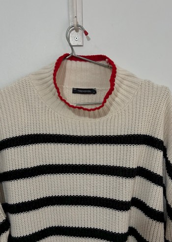 Çizgili Kadın Triko Kazak - Görsel 2