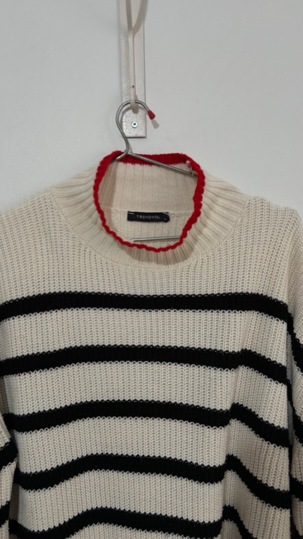 Çizgili Kadın Triko Kazak - Görsel 2