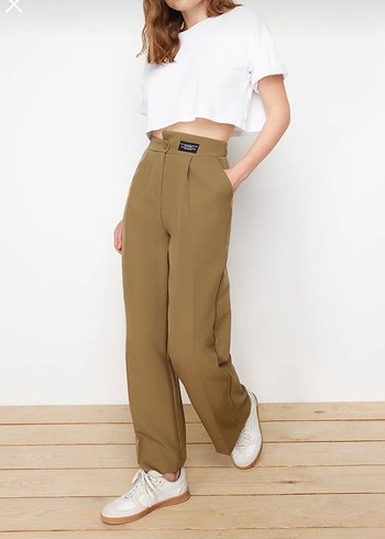 Bej Keten Mini Kumaş Pantolon - Görsel 5