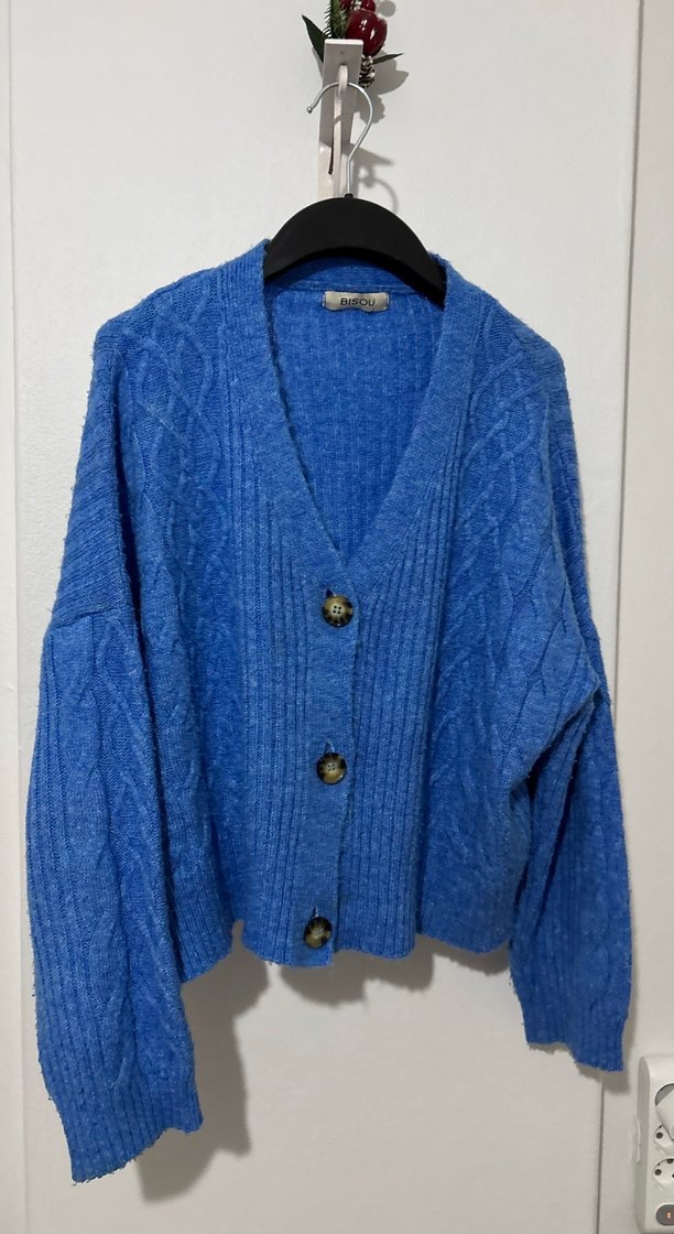 Mavi Örgü Kadın Hırka - Görsel 2