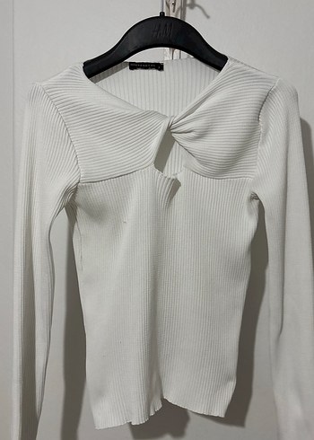 Beyaz Uzun Kollu V Yaka Triko Kazak - Görsel 2