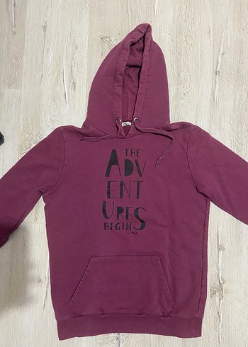 Bordo Kapüşonlu Baskılı Sweatshirt - Görsel 2