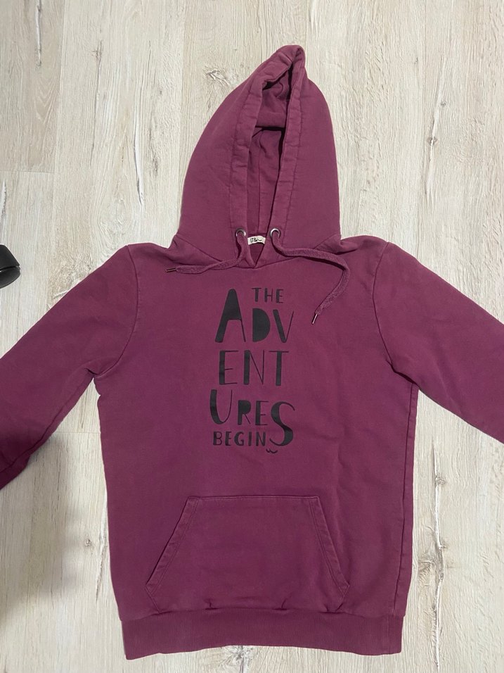 Bordo Kapüşonlu Baskılı Sweatshirt - Görsel 2