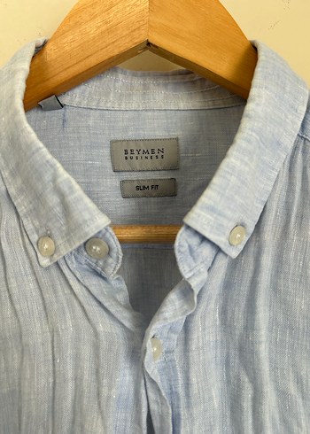 Beymen Business Erkek Mavi Keten Uzun Kollu Gömlek - Görsel 4
