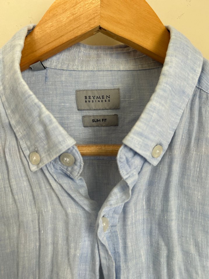 Beymen Business Erkek Mavi Keten Uzun Kollu Gömlek - Görsel 4