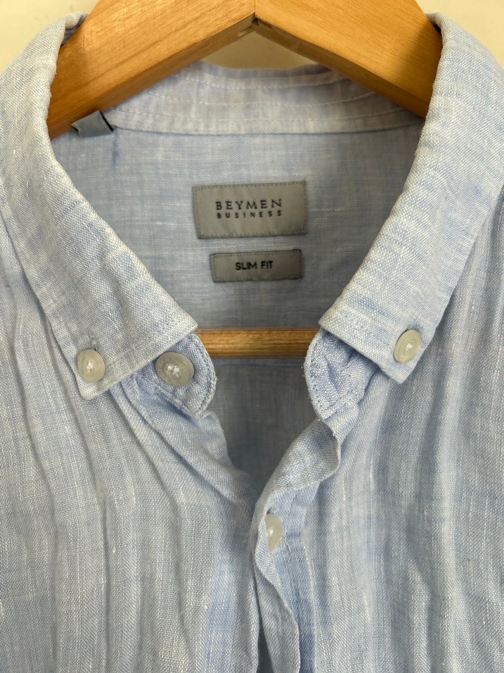 Beymen Business Erkek Mavi Keten Uzun Kollu Gömlek - Görsel 3
