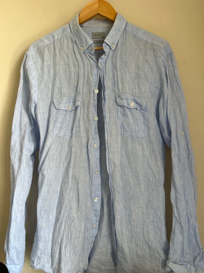 Beymen Business Erkek Mavi Keten Uzun Kollu Gömlek - Görsel 2