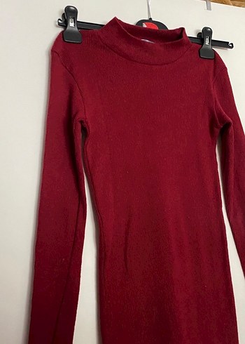 Bordo Kadın yarım Boğazlı Triko elbise s beden - Görsel 4